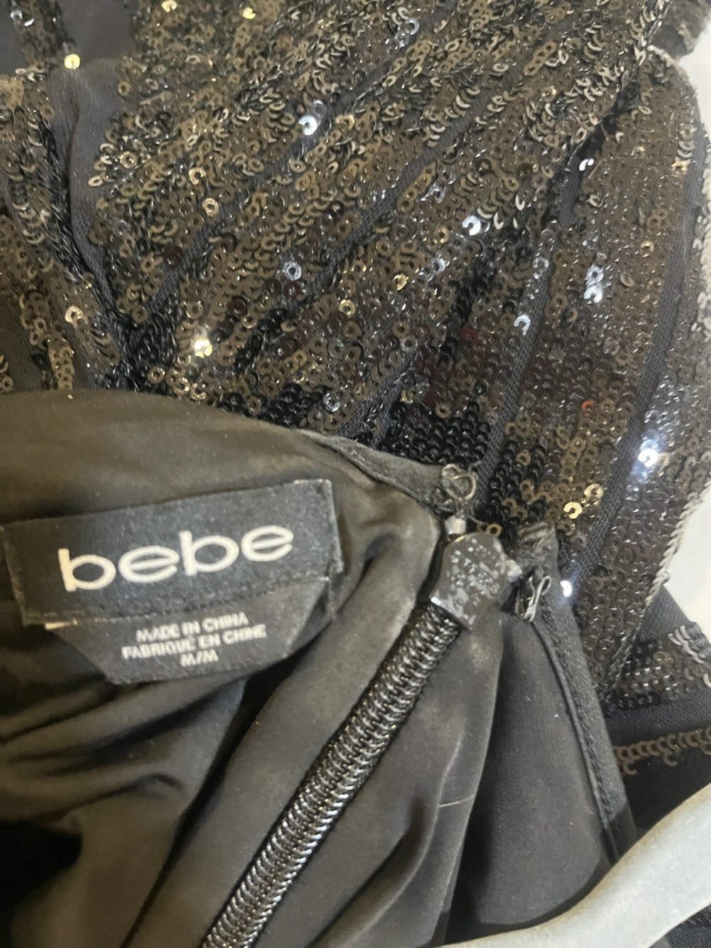 bebe Black Sequin Spaghetti Strap V-Neck Dress - Picture 3 of 3